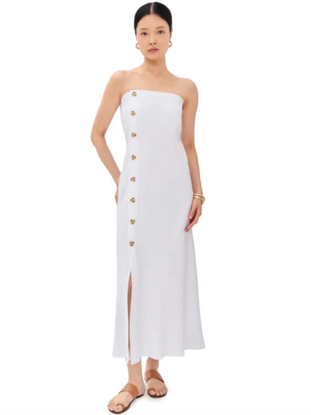 Le Bop Strapless Button Maxi Dress in White